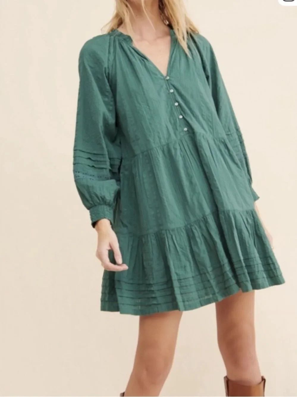 Anthropologie Anne Green Tiered Long-Sleeve Button Dress Cottagecore boho